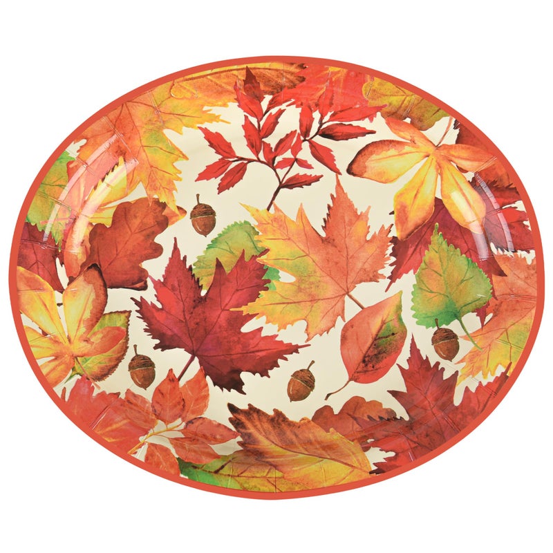 Elyxio 50 Pcs Thanksgiving Leaves Oval Paper Plates Fall Disposable Party Plates Autumn Dinner 10 X 12 Dinner Serving Dish Platters for Harvest Give Thanks Party Tableware Supplies